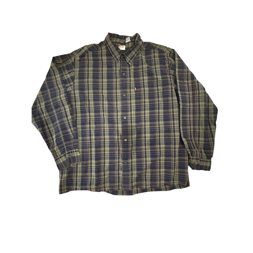 Levis Red Tab Plaid 100% Cotton Long Sleeve Button-Down Shirt SZ XL Green Casual